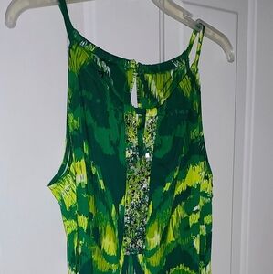 I.N.C Vibrant Green & Yellow Sleeveless Dress With Sequins Size L